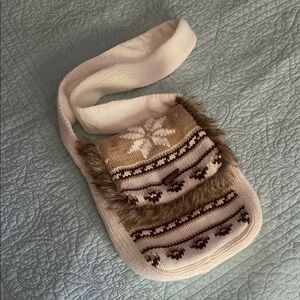 GAP Cream and Brown Shoulder Bag with Faux Fur Trim